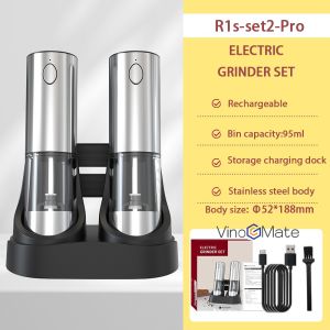 Kitchen Electric Pepper Grinder USB Powered Salt or Pepper Automatic Grinder with LED Light | Electric Pepper Grinder|Pepper Grinder | R1s-set2-Pro