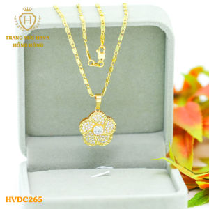 Vòng Cổ Nữ Dây Chuyền Nữ Mặt Đính Đá (Màu Đỏ) Titan Xi Mạ Vàng Thật 10k 18k 24k Cao Cấp (Không Bị Đen) - Trang Sức Hava Hong Kong Phong Cách Thời Trang