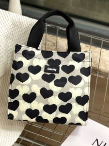 New Arrival K-style Heart Flocking Niche Style Mini Handbag Small Lunch Box Bag Work Hand Carrying Snack Bag Mummy Bag