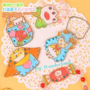 Childrens Baking-Free Glue Painting DIY Handmade Graffiti Toy 3D Solid Crystal Painting Coloring Pendant Jewelry Key Chain Set of 6 Pcs 儿童免烤胶画DIY手工涂鸦玩具立体晶画钥匙扣手链项链