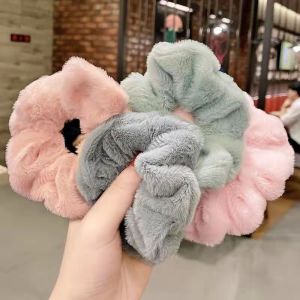Korean Style Plush Scrunchies Girl Fashion Rubber Band Ribbon Hair Tie Set Headress For Women (Brown/White/Purple/Black/Pink)