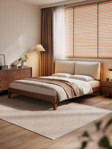 DONGMU | Home Use Silent Double Bed 1.8m Soft Upholstery Solid Wood Bed
