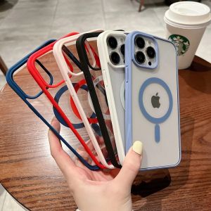 Colorful Transparent Magsafe Wireless Charging  Case for iPhone 15 14 13 12 11 Pro Max Mini Xs XR Hard PC Back Cover