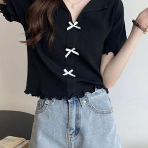 Áo Thun Dệt Kim Lụa Băng Tay Ngắn Cổ Chữ V Mỏng Mùa Hè 2023 Dành Cho Nữ Thiết Kế Tay Ngắn Ngắn Kiểu Dáng Hàn Quốc