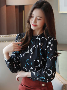 เสื้อเชิ้ตผ้าชีฟองแขนยาวหลวมๆ สำหรับผู้หญิงในช่วงฤดูร้อนปี 2023 ทรงหลวมๆ สไตล์ใหม่ ทรงเข้ารูป เสื้อเชิ้ตผ้าชีฟองลายดอกไม้