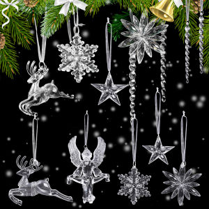 24Pcs Clear Acrylic Snowflake Ornaments Christmas Tree Decorations Winter Wonderland Snowflake Icicle Pendant Xmas Party Decor