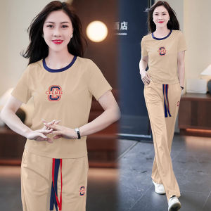 Bộ Đồ Thể Thao Thường Ngày Mùa Hè Cho Nữ Bộ Đồ Hai Mảnh Tay Ngắn Quần Ống Rộng Thời Trang Phong Cách Hàn Quốc Bộ Đồ Thể Thao