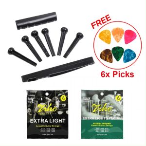 [SET] Guitar Saddle + Guitar Nut + 6 Guitar Pins + ZIKO Acoustic / Electric Guitar String + 6 Picks | Alat Tali Gitar Akustik Accessories SET