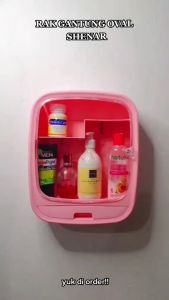 RAK GANTUNG OVAL/RAK KOSMETIK OVAL/RAK SKINCARE RAK GANTUNG OVAL RAK KOSMETIK TEMPEL RAK SERBAGUNA RAK 2SUSUN RAK TEMPEL PLASTIK rak Make Up Organizer/Storage box/ Kotak Makeup Kamar Mandi Storage Free tempelan / Tempat skincare free tempelan BISA COD