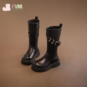 Girls Martin Leather Boots High Tubc Long Boot Autumn Winter New Style Fleece Lined Children Casual Fashion Booties