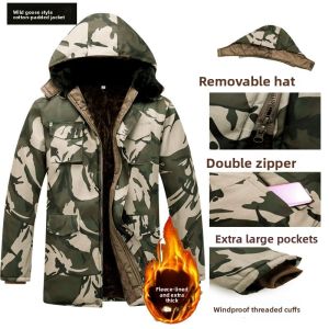 Thickened Cotton Jacket Mens Workwear Camouflage Winter Coat Labor Protection Cold Resistant Military Green Work Uniform Outerwear