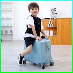 Childrens Luggage Suitcase Hard Shell Fashionable Travel Bag with Wheels Zipper Closure Lockable Seatable Carry-On Bag