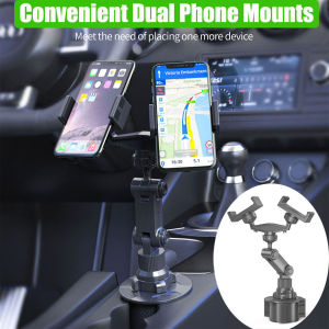 Double Head Phone Holder for Car Cup Holder Compatible with 3-7 Inch Mobile Phones for Drivers and Passengers Adjustable