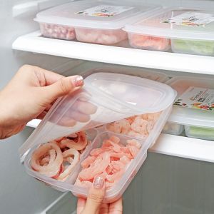 4 Grids Food Storage Box Portable with Compartment Refrigerator Organizers Sub-Packed Meat Onion Ginger Clear Crisper Kitchen Accessories