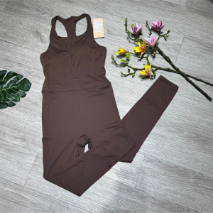Bộ jumpsuit liền thân tập gym yoga aerobic thể thao nữ áo kèm mút quần dài chất liệu thun lạnh BINSPORTS BD264