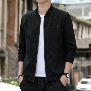 ROMON | Romon Mens Short Baseball Collar Jacket Casual Fashion Windproof Autumn Spring New Style Flight Suit Polyester Fiber Zipper Closure