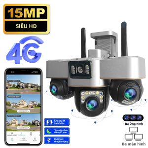 Camera IP Ngoài Trời 15MP 4G Ba Ống Kính Xoay PTZ Tầm Nhìn Ban Đêm Chống Nước V380 Pro Giám Sát An Ninh Với Âm Thanh Hai Chiều Sử Dụng Trong Nhà/ngoài Trời