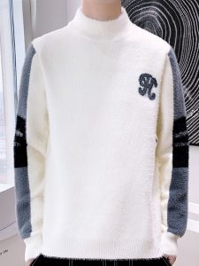 ROMON | Loose Mens Knitted Mink Velvet Sweater Mid High Collar Casual Winter Fashion Roemon Brand Long Sleeve Top For Young Men