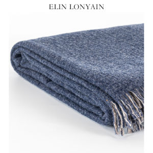 ELIN LONYAIN | Modern Luxurious Deep Blue Wool Throw Blanket