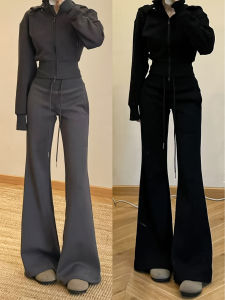 Deep Grey American Style Bell Bottom Pants Womens Casual Sweatpants Loose Slimming Sports Bell Bottoms High Waist Polyester Cotton Blend