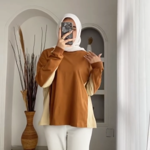 Blouse Wanita Lengan Panjang Korean Style Auzura Blus Kaos Katun Combed 24s M L XL  XXL 3XL Kaos Oversize Jumbo Cewek Kekinian Baju Atasan Remaja Ootd Hijab Outfit Casual Santai Jalan Jalan
