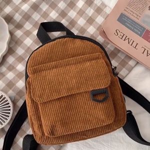 Backpack Mini Corduroy Tas Ransel Kekinian Lucu Kecil Bag Vintage Wanita Korean Aesthetic Style