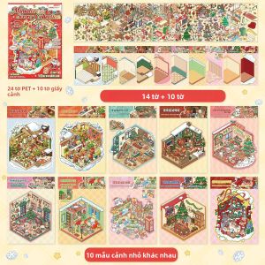 Kawaii 3D Giáng Sinh & Halloween Phong Cảnh Nhãn Dán DIY Pocket Cabin Cảnh Quà Tặng Văn Phòng Phẩm