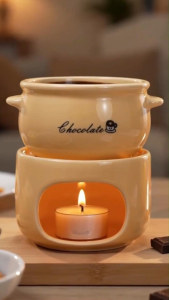 Candle Heated Ceramic Fondue Pot Chocolate & Cheese Melting Hot Pot Multi-Purpose Pot for Ice Cream and Dessert