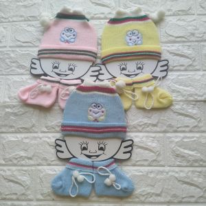 topi set rajut bayi murah kupluk dan kaos kaki warna random