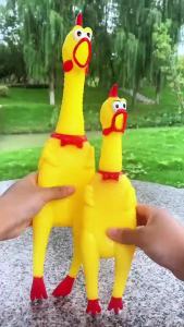 Pet Dog Squeak Toy Screaming Chicken Squeeze Dog Chew Toy Durable and Fun Yellow Rubber Exhaust Chicken Toys