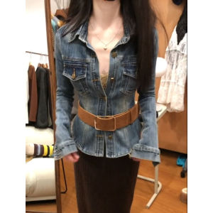 YUEZHONGWEI | Designer Americana Polo Collar Denim Shirt for Women