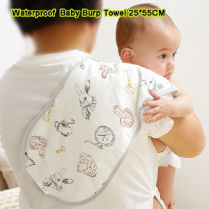 Cartoon Waterproof Newborn Burp Towel Long Shoulder Pad Soft Cotton Baby Bibs with Snap Button 25*55cm