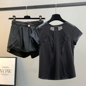 Womens Fitness Sports Set Summer Loose Slim Quick Dry Breathable Mesh Badminton Outfit Outdoor Running Gym Workout Clothes