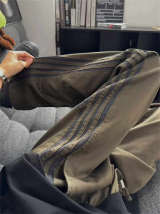 กางเกงขายาวทรงตรงสีเขียวทหารสำหรับผู้ชาย ทรงหลวม สวมใส่สบาย กางเกงขายาวทรงตรงสำหรับใส่ไปทำงานแบบลำลอง