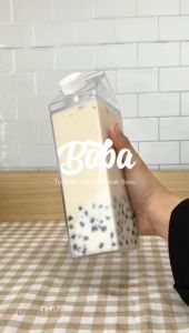 **【RUMATIDY】BOBA Botol Minum Refill Fridge Bottle Tumbler Bentuk Kotak Susu Akrilik Estetik Milk Carton Water Bottle Korea Kekinian**