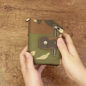 Oxford Wallet for Men RFID Blocking Credit Cards Holder Purse with Zipper Coin PurseClassic Biker Short Chain Portomonee
