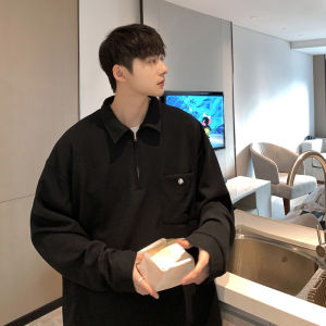 American-Style Half Zipper Sweatshirt Mens 2023 New Arrival Teenagers Plus Size Polo Shirt Men Long Sleeve Lapel Top Outwear