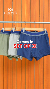 Crown Mens Boxer Brief Set of 3 Garterized Design Random Color Cotton Adult boxer shorts for men original brand