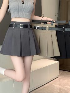 High Waist Grey Pleated Skirt Short Length Work Clothing for Women Spring Autumn 2024 New Style A-line Slimming Effect