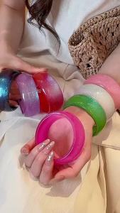 Multi-color Inlaid Glitter Candy Color Wide Resin Bangles Smooth Round Chunky Acrylic Bracelets for Women  Y2K Charms Jewelry M