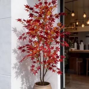 Kmitang | 70cm-140cm Large Artificial Maple Tree Fake Japanese Maple Plants Tall Faux Plastic Red Maple Tree Branch For Home Garden Decor