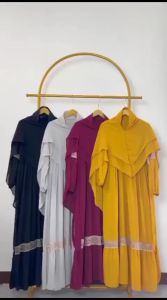 Edo Fashion - KHODIJAH SYARI SET KHIMAR 2 Layer Bahan Ceruty Babydoll Size M L XL Baju Gamis Wanita Dewasa Kekinian Terbaru 2024 Aksen Renda Bagian Lengan Jumbo Long Dress Lengan Panjang Polos Busui Simpel Pengajian Ootd Busana Muslim Perempuan Murah