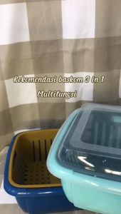 Baskom 3 in 1 Multifungsi 2 Layer Keranjang Saringan Buah Sayur + Tempat Penyimpan Buah Sayur + Plus Tutup