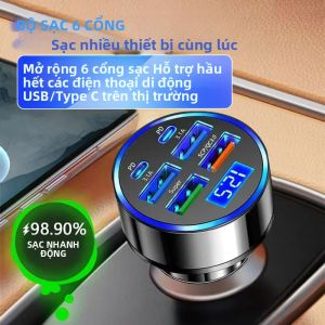 Sạc Ô Tô 100W 6 Cổng Sạc Nhanh PD QC3.0 Bộ Chuyển Đổi USB C Cho iPhone Samsung Huawei Xiaomi - Sạc Điện Thoại Di Động Loại C