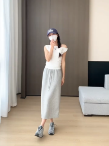 Mid Length Skirt For Women Elastic High Waist Drawstring Casual Straight Leg A-line Sports Skirt