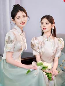 New 2025 Green Forest System XiuHai Skirt Sister Group Chinese Style Maids Dress Spring Summer High End Feelment Embroidery