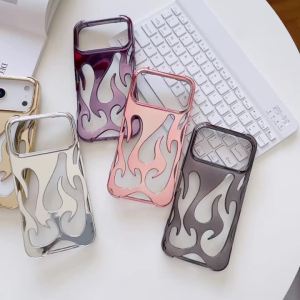 Plating 3D Flame Pattern Hollow Out Phone Case For iPhone 17 Air 16 15 14 Plus 13 12 11 Pro Max Fashion Shockproof Soft TPU Capa