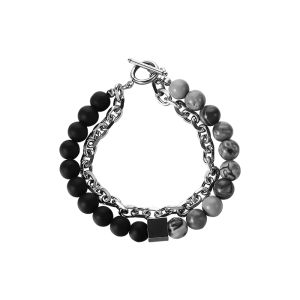 Black Gray Natural Stone Patchwork Bracelet Mens Mens Bracelet Beaded Niche Style Bracelet New Chinese Boys Wristband Bracelet