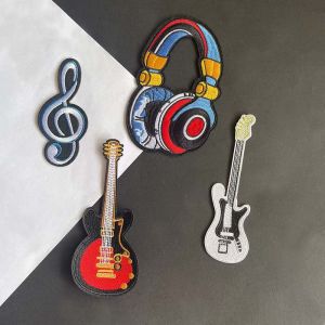 Punk Patches HeadsetMusical NoteGuitar Badges Applique Transfer StickersFabric Embroidery Iron on Patch For ClothingJacket