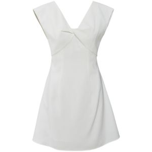 TAMMY TANGS | French Elegant Mini A-Line Dress Summer White Knot Trim Short Sleeveless Womens Dress High Waist Gown For Wedding Work City Commuting Date